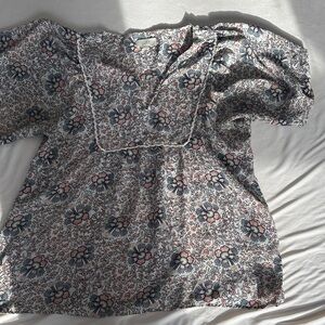 LOFT Floral Print Blouse in Pink and Navy